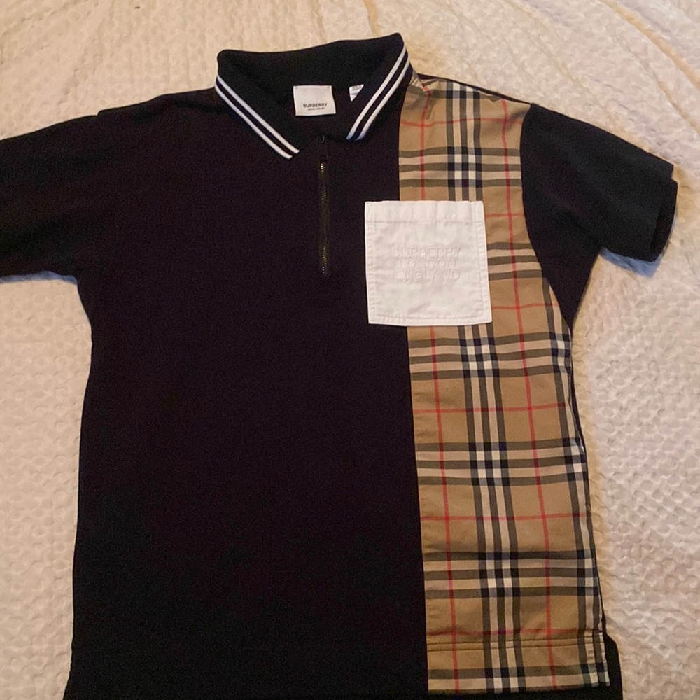 Boys Burberry collared zip up polo